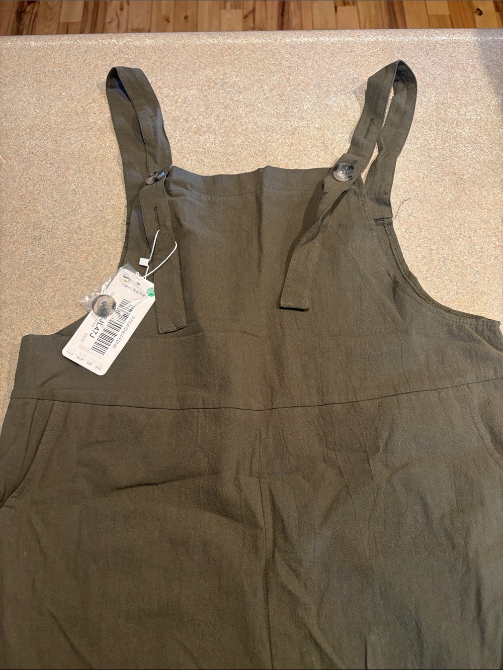 Women's Olive Green Linen-Blend Overall Jumpsuit